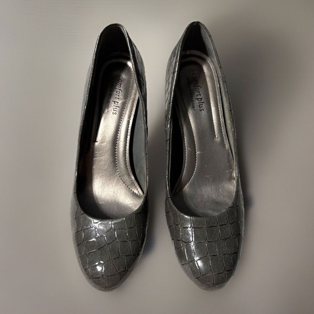 Predictions Womens 7.5 Comfort Plus Slip-On Heels Med Gray Batty